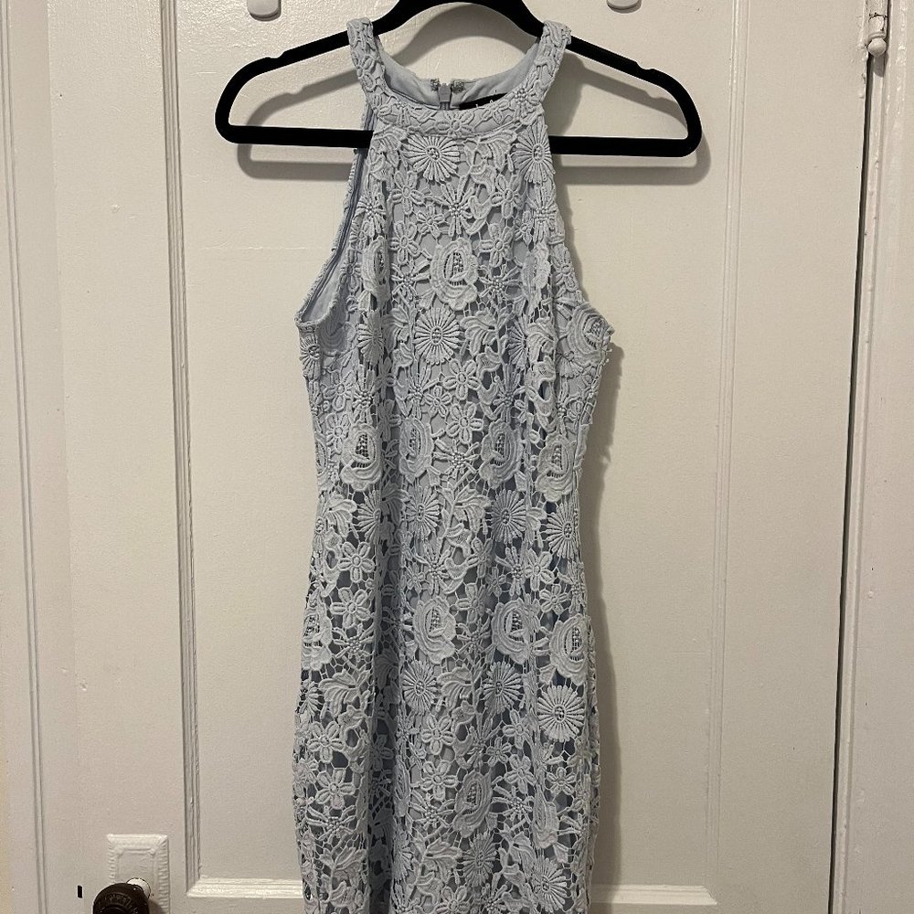 Lulu's Love Poem Light Blue Lace Mini Dress, size small